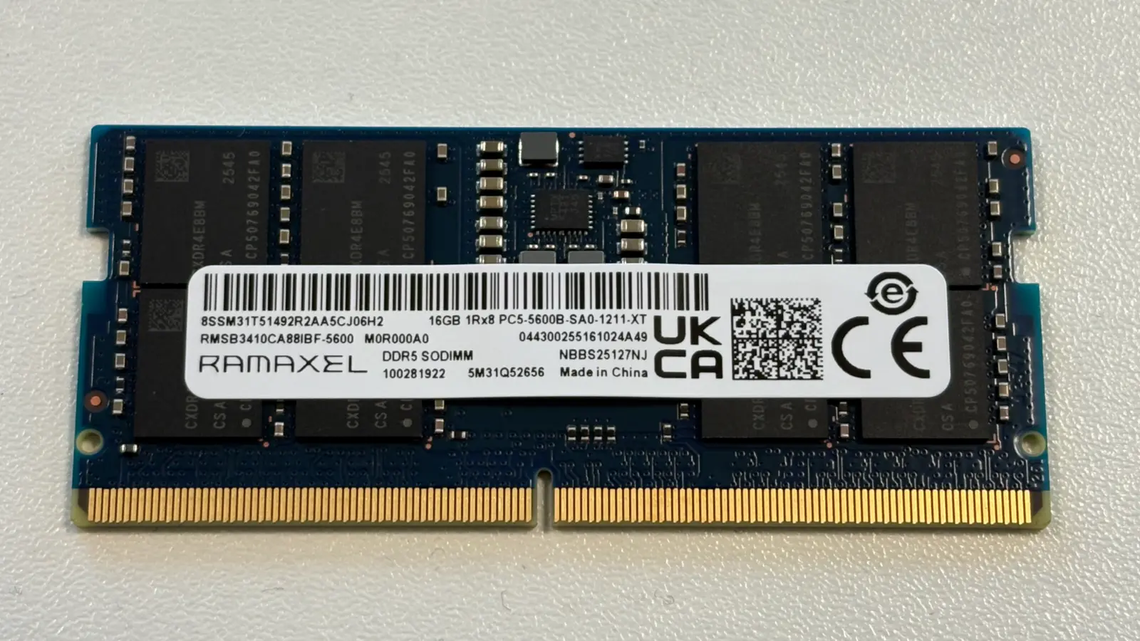 Ramaxel 16GB DDR5 SODIMM laptop RAM module with notch and gold contacts